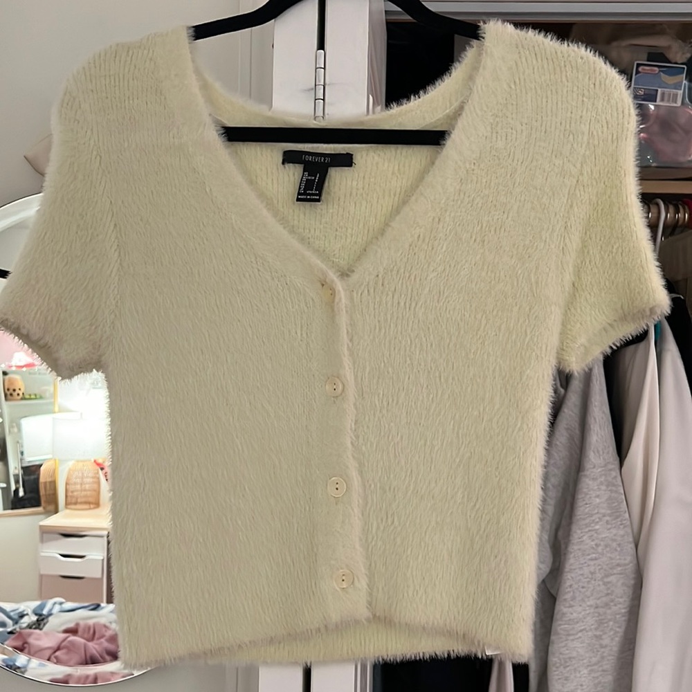 Forever 21 Fuzzy Yellow Button Up Top